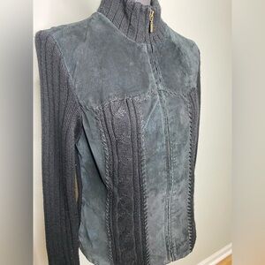 Vintage Y2K 90’s 100% leather and knitted sweater coat jacket